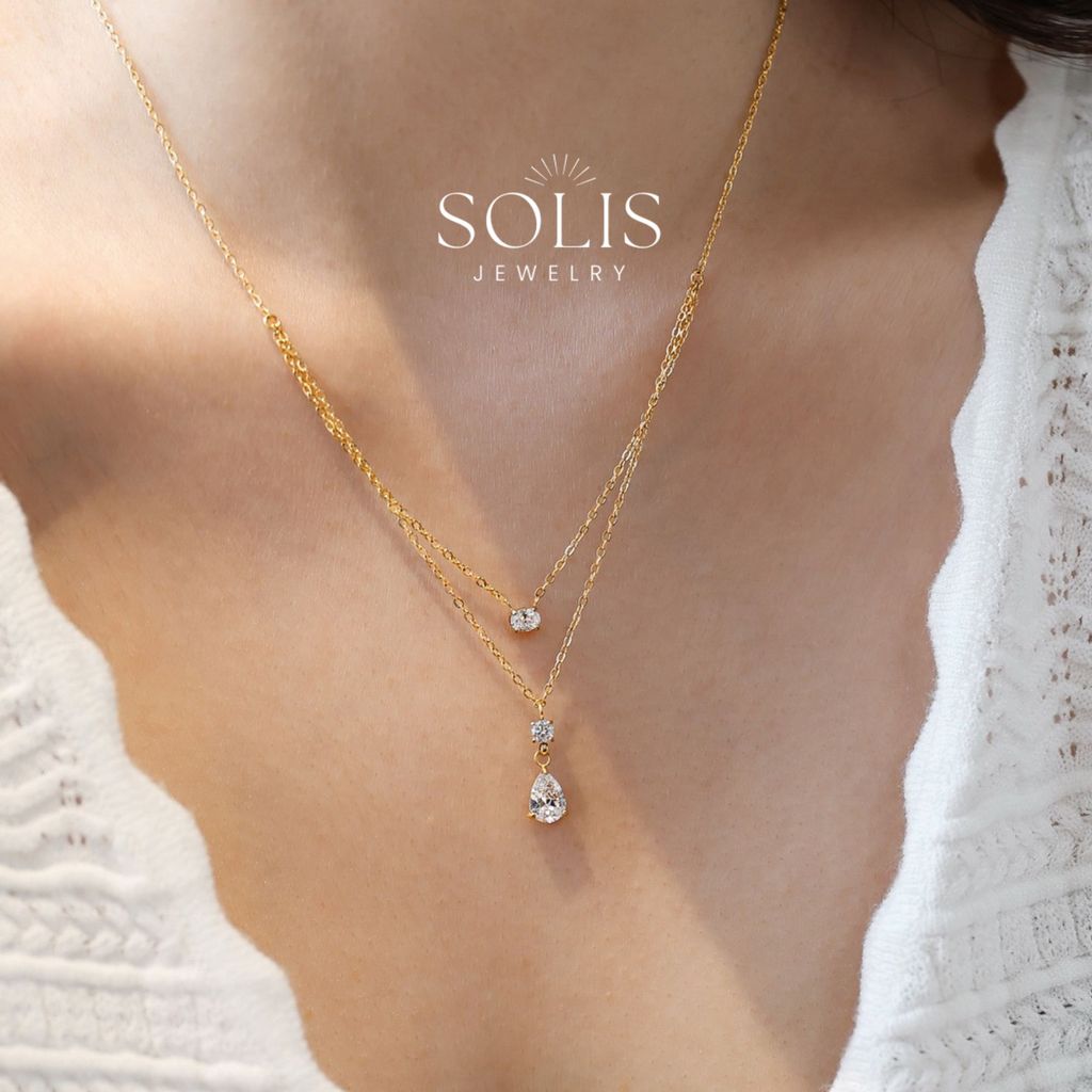 สร้อยคอจี้หยดน้ําวงรีประกาย 3 เพทาย • กันน้ําไม่ทะลุ • สร้อยคอแฟชั่นผู้หญิง NL331