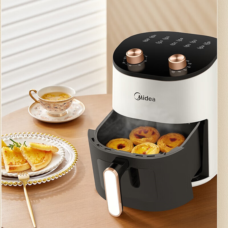 หม้อทอดไร้น้ำมัน Midea พร้อมหน้าต่าง HD มองเห็นได้ ไม่ต้องพลิกกลับ ควันน้ำมันต่ำ ถาดอบไม่ติด MF-KZE4