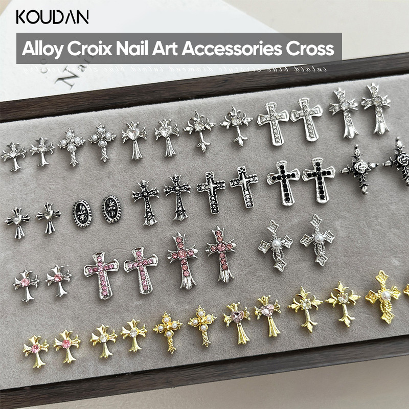 ตกแต่งเล็บ DIY Chrome โลหะ Rhinestone Cross Pearl Retro Gold Silver KOUDAN