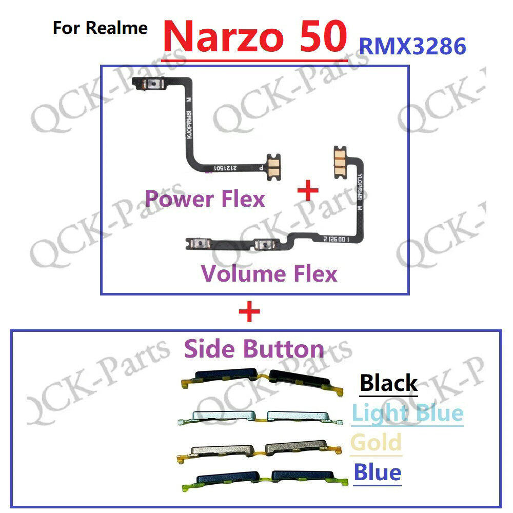 สําหรับRealme Narzo 50 RMX3286 ปุ่มเปิดปิดปุ่มสวิทช์ด้านข้างKey Volume Up Down Flex Cable