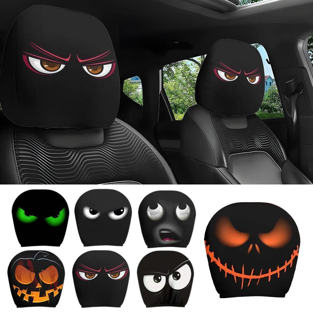 ผ้าคลุมศีรษะพิมพ์ลายรถหัวกะโหลกสีดํา, Universal Elastic Funny Universal Cover Headrest Fun K8j5