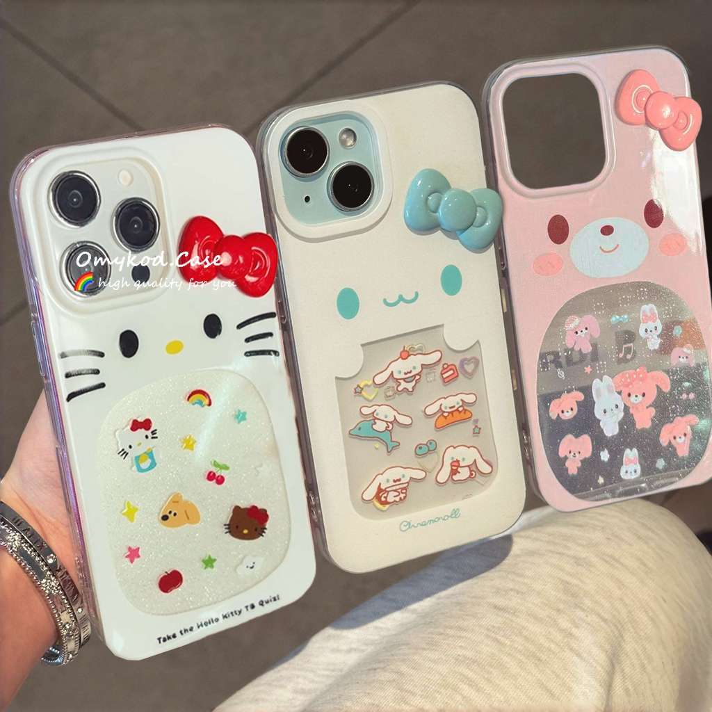 3D Bow Kitty Hollowการ์ตูนสําหรับOppo A18 A38 A58 A7 A5s A12 A12s A11K A15s A35 A3s A12e A54 A57 A77s A77s A79 A53 A53 A5 2020 Reno 5F A9 2020 Reno