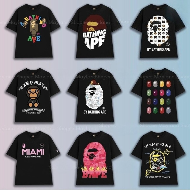 เสื้อยืดผ้าฝ้ายสําหรับเด็กพร้อมสต็อก Bape Trend Loose Unisex 100-150cm S-5XL