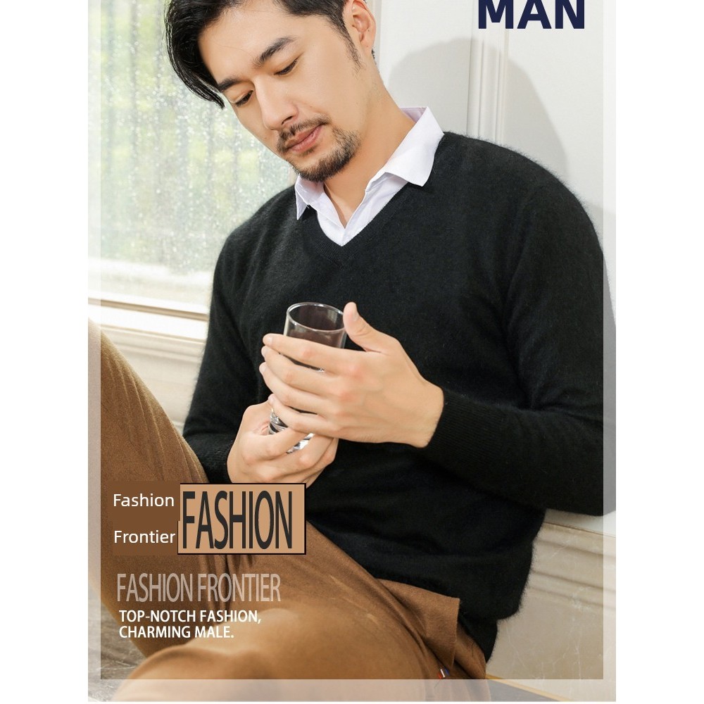 กันหนาว sweater ผู้ชาย เสื้อคาร์ดิแกนแขนยาวคอวีทรงหลวมไซส์ใหญ่สำหรับฤดูใบไม้ร่วงและฤดูหนาว