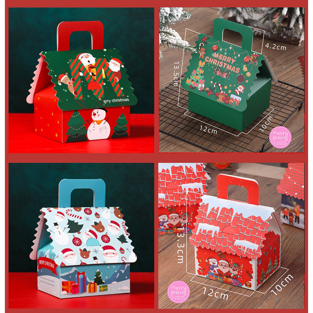 (5ใบ) กล่องคริสต์มาสทรงบ้าน กล่องคุกกี้ กล่องขนมปีใหม่ Merry Christmas
