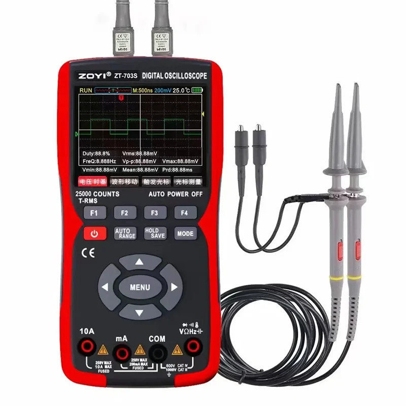 ใหม่ ZOYI ZT703S 3 in 1 มัลติมิเตอร์แบบดิจิตอล Dual เซรามิคฟิวส์สี LCD Oscilloscope 50MHZ เครื่องทดส