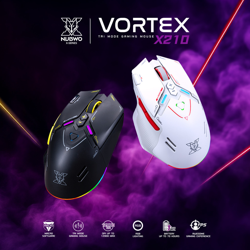 [ประกัน 1 ปี] NUBWO Gaming Mouse X210 VORTEX Tri-Mode 2.4G/Bluetooth/Wired มี Macro 9 ปุ่ม เหมาะสำหรับสายเกมมิ่งโดยเฉพาะ