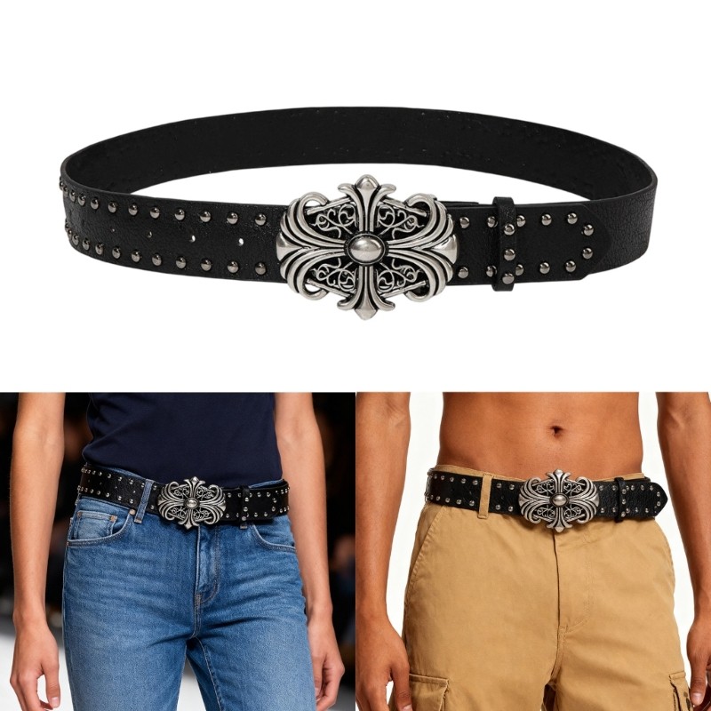 Well Fashion Studded PU Leather Sash Belt Unisex Daily Wear เข็มขัดสบาย