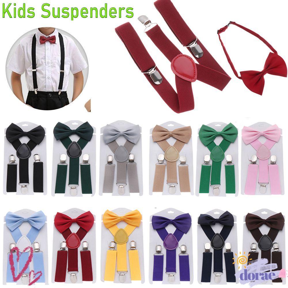 DORAE ชุด suspenders สำหรับเด็ก, clip-on bow tie set สีทึบ ของขวัญน่ารักสำหรับลุคเก๋ไก๋