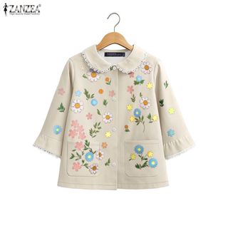 ZANZEA เสื้อลายดอกไม้แขนสามส่วนสไตล์เกาหลีสำหรับผู้หญิง