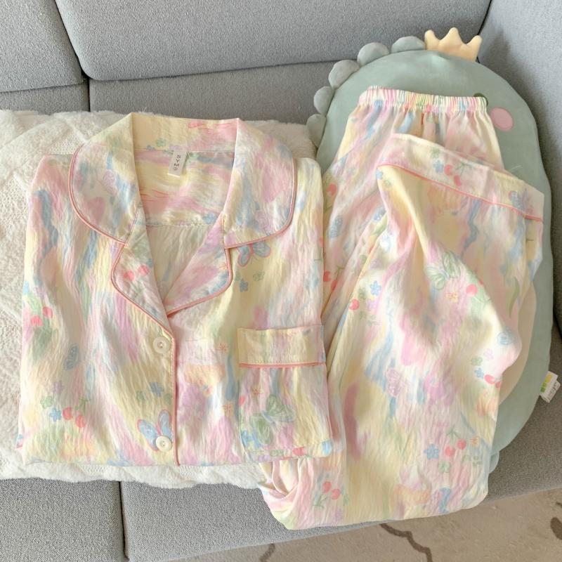 ชุดนอนผ้าฝ้ายลายผีเสื้อ แบบสามชิ้น สไตล์เมฆ สำหรับผู้หญิง มีแผ่นรองหน้าอก กางเกงขายาวแขนสั้น เหมาะสำหรับฤดูใบไม้ผลิ - รูปที่ 4