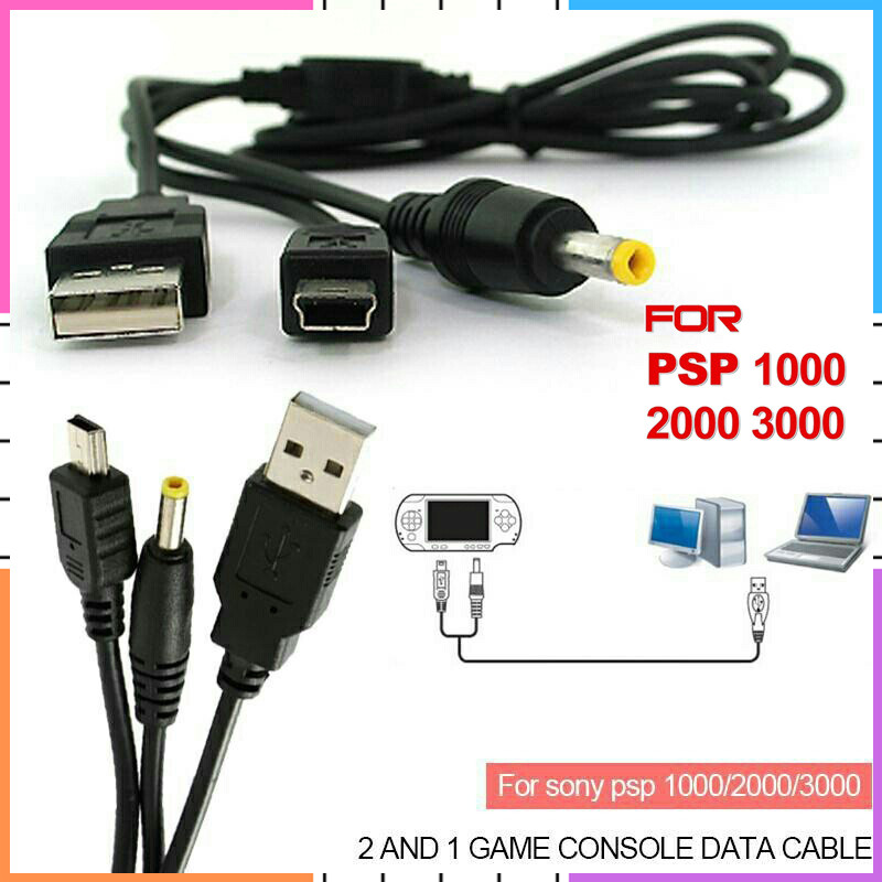 คลังสินค้าพร้อม สายชาร์จ USB สําหรับ Sony PSP 1000 2000 3000 2 in1 ชาร์จ USB และสายถ่ายโอนข้อมูล PS3 สายคอนโทรลเลอร์