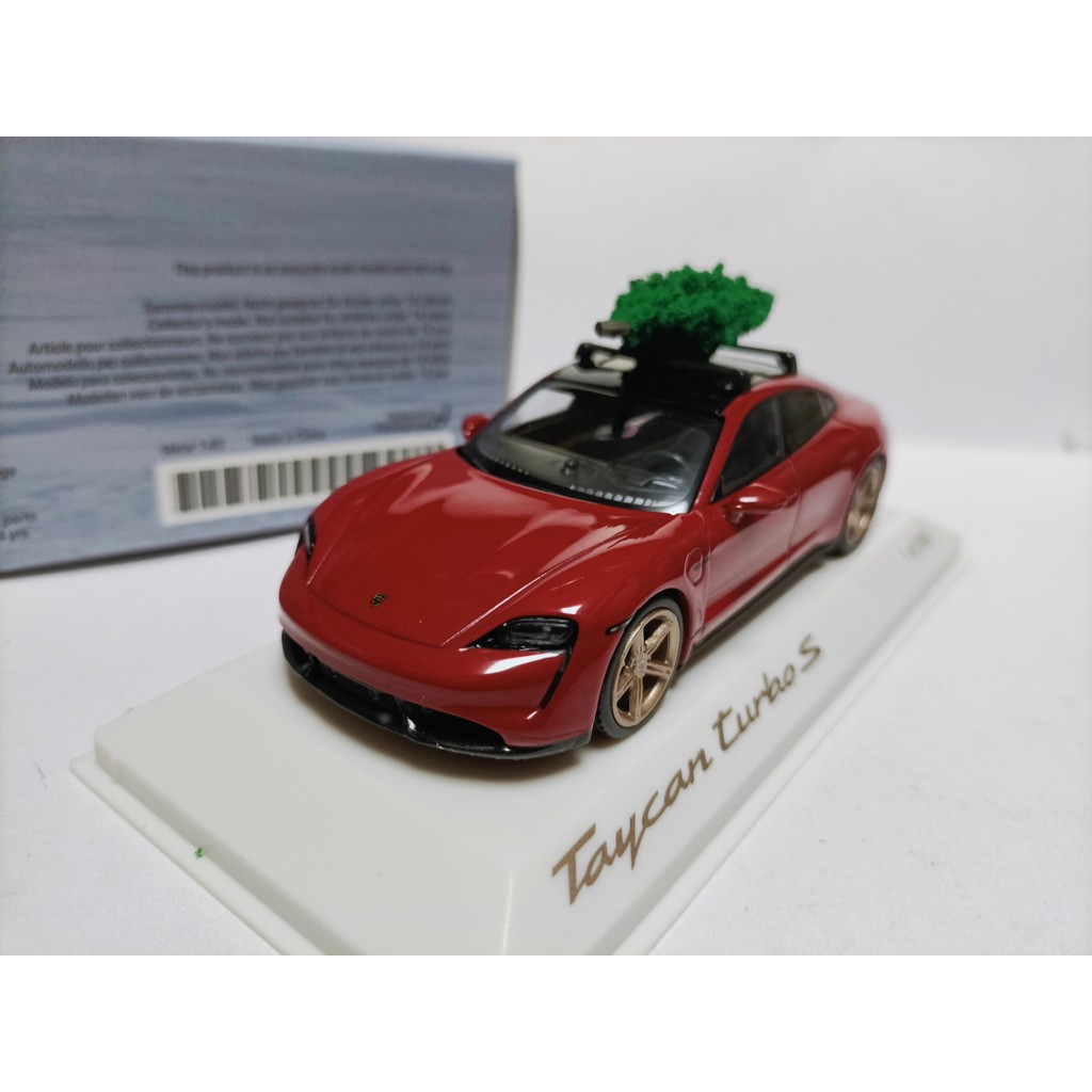 Mini Cut 1 43 Original Factory Porsche Sports Car Model Taycan Turbo S Red Christmas Version