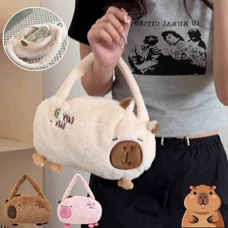 พร้อมส่ง capybara กระเป๋าถือ รูปร่างการ์ตูนน่ารัก ความจุสูง กระเป๋าถือสร้างสรรค์ วิธีการจับคู่ที่หลากหลาย