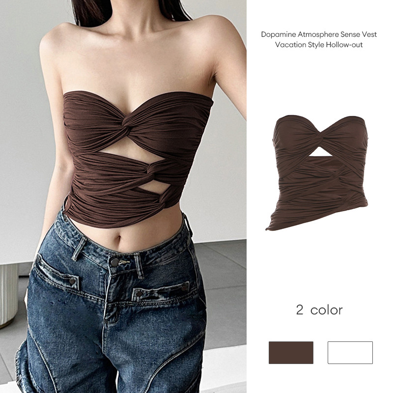🌸ส่งไวจากไทย🌸 Dopamine Atmosphere Sense Vest Vacation Style Hollow-out Top Hot Girl Tube Top Design 