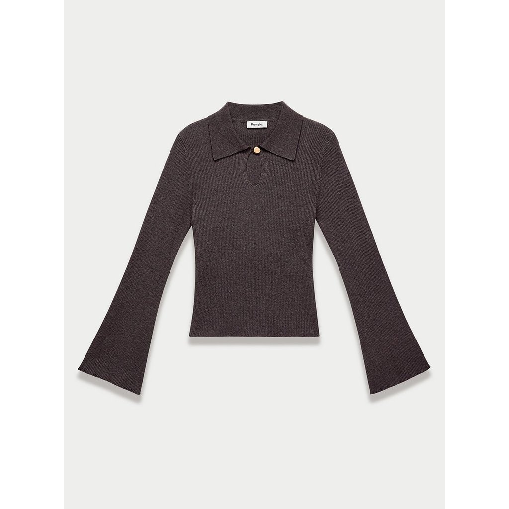 [Pomelo] N/A / Bell Sleeve Ribbed Keyhole Top