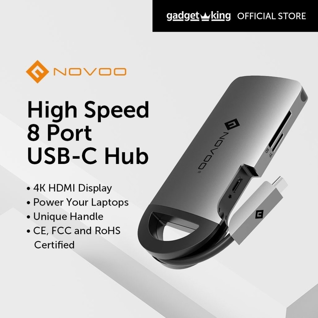 [NOVOO] 8Port USBC Hub – 4K HDMI PD 100W Ethernet SD Slot HighSpeed Adapter for Laptop & PC