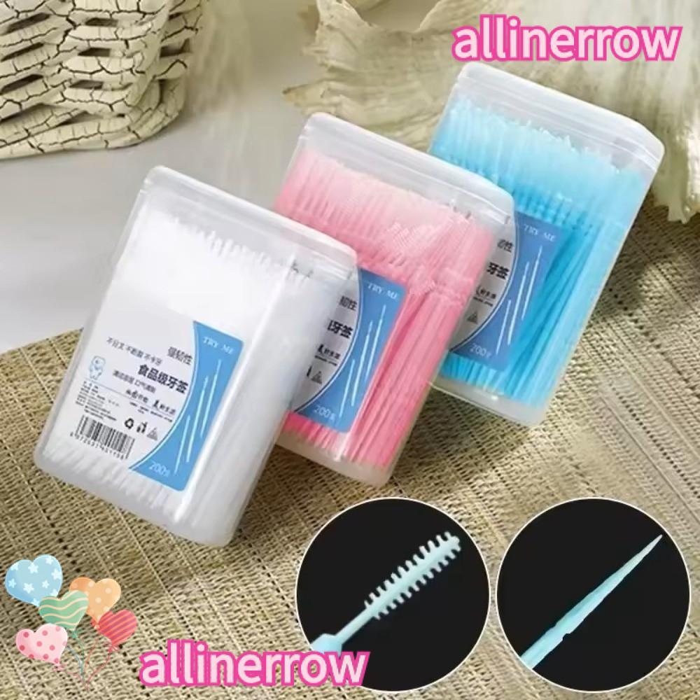 ALLINERROW ไม้จิ้มฟัน 200 ชิ้น/กล่อง, ไหมขัดฟันแบบใช้แล้วทิ้งสองหัวแบบพกพา, แท่งดูแลฟันละเอียดพิเศษ, การทําความสะอาดช่องปาก
