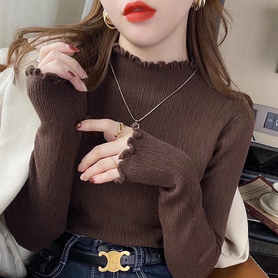 เสื้อแขนยาวผู้หญิงสไตล์ใหม่ สำหรับฤดูใบไม้ร่วงและหนาว ทำให้ดูบางลงและทันสมัย