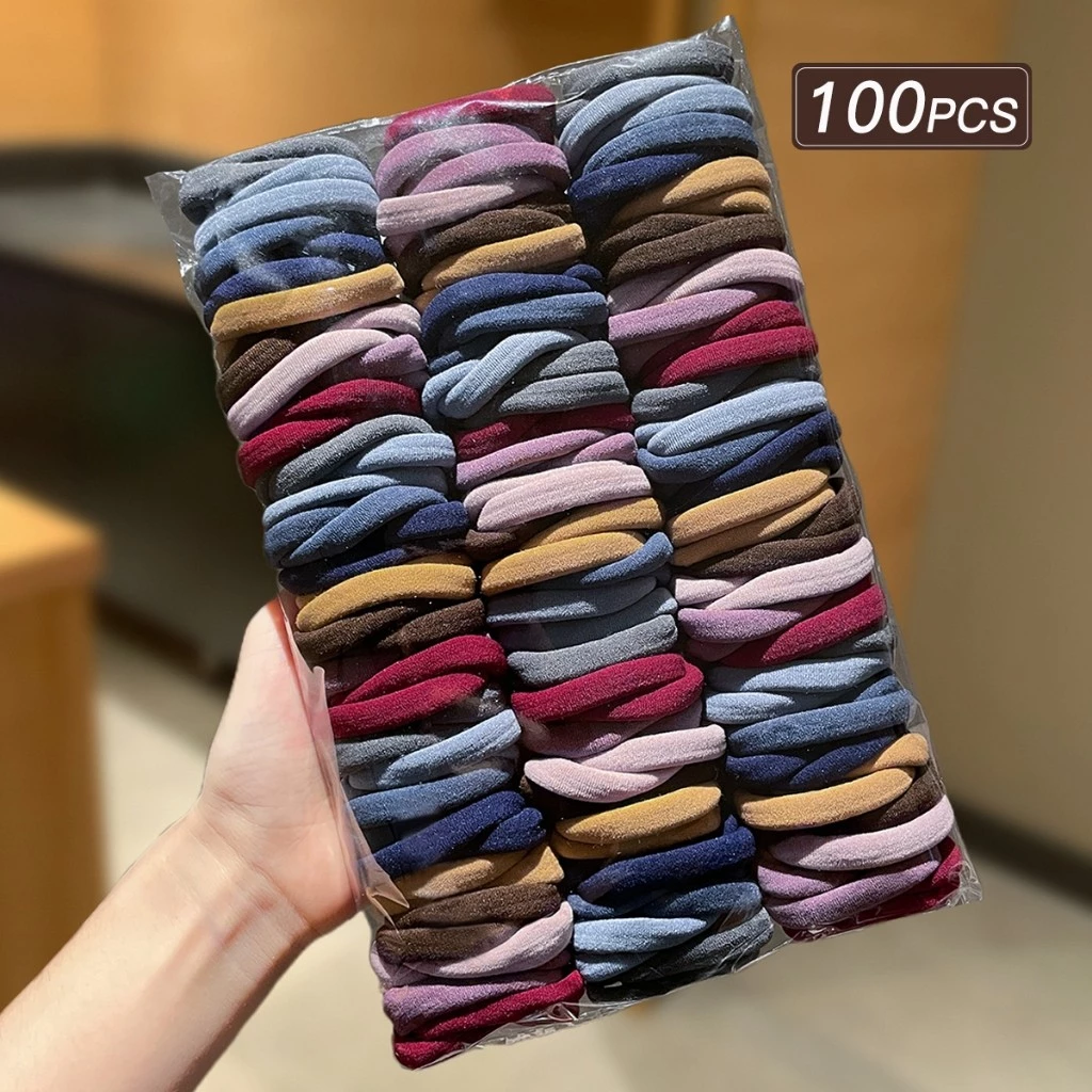 100ชิ้นที่มีสีสันยืดหยุ่นสูงผมผูก,ไม่มีความเสียหายลื่นยางรัดอุปกรณ์ผมสําหรับผู้หญิง