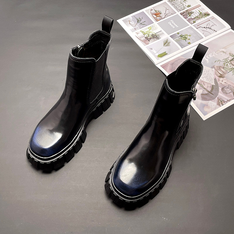 Mid-top Boots ผู้ชายสไตล์อังกฤษหนา สำหรับฤดูหนาว แบบ Retro Chelsea boots