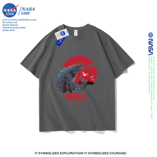 NASA เสื้อยืดชายหญิงแขนสั้น สตรีทฮิปฮอป summer Godzilla พิมพ์ลาย คอตตอน คอกลม หลวมและระบายอากาศ