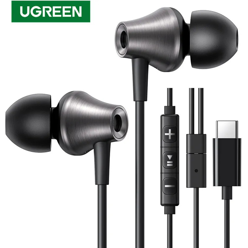 UGREEN หูฟังแบบมีสาย 3.5 มม.USB Type C พร้อมไมโครโฟนหูฟังแบบมีสายหูฟังชนิดใส่ในหูไฮไฟสําหรับโทรศัพท์