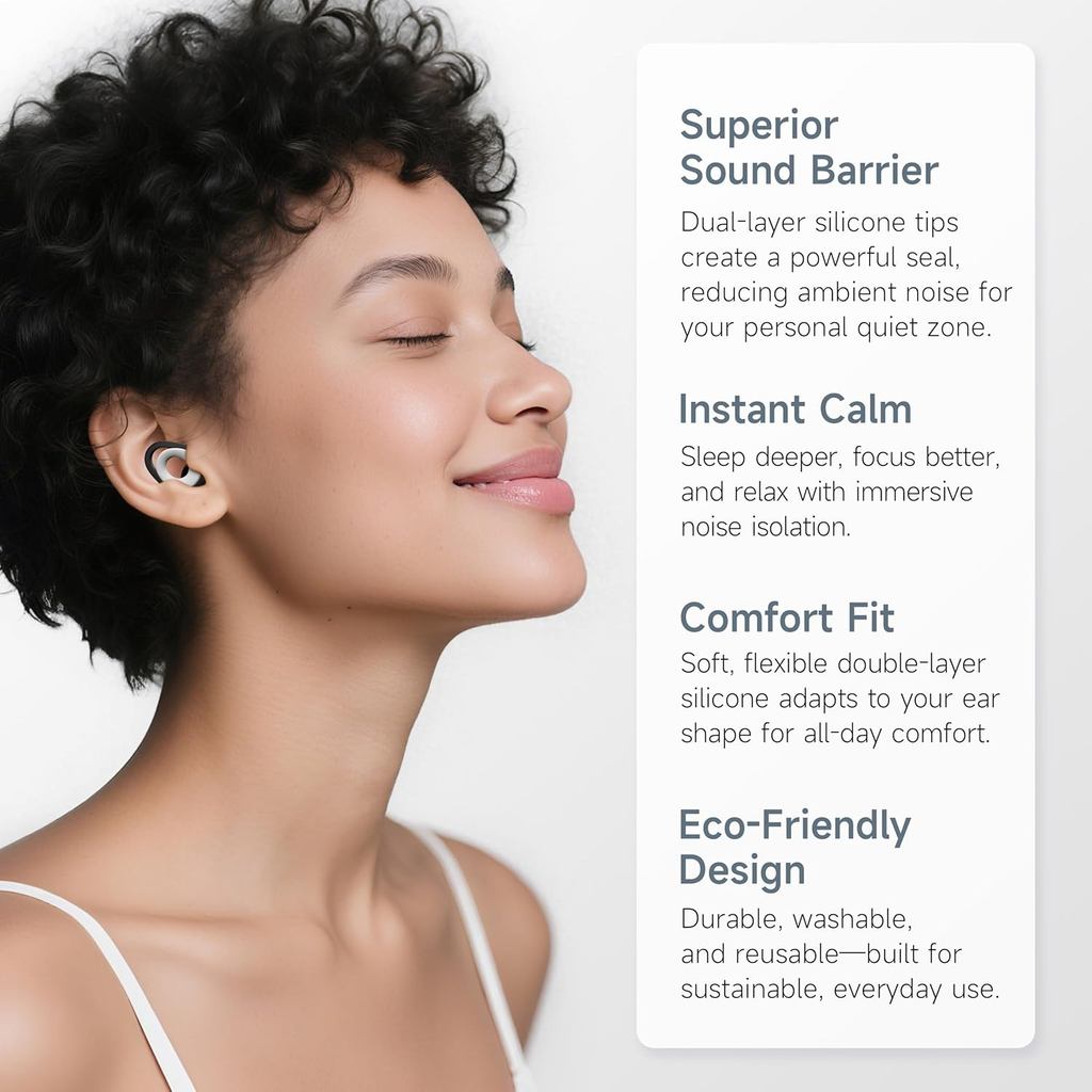 Ear Plugs for Sleeping Noise Cancelling, Reusable Silicone Earplugs for Sleeping, High Fidelity with
