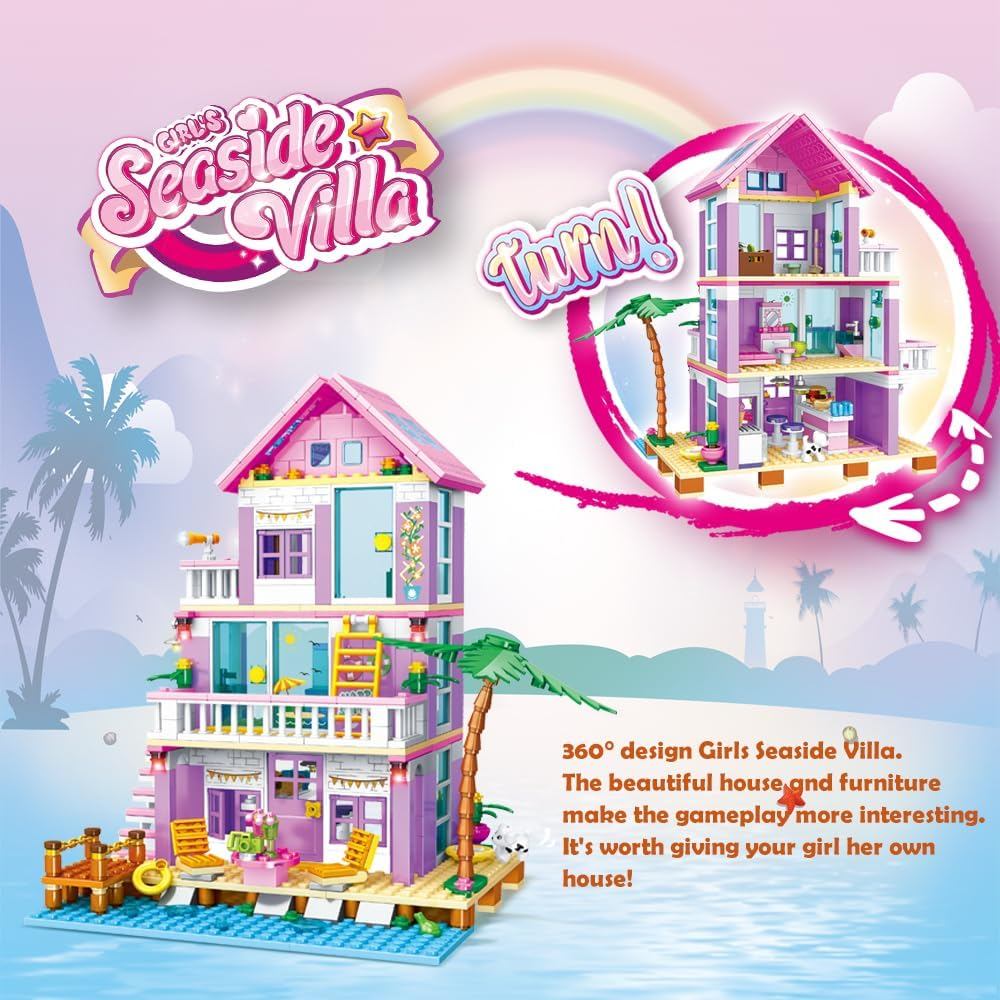 Seaside Villa Building Set 573 Pieces Toys for Girls Building Blocks House Beach Villa Construction 