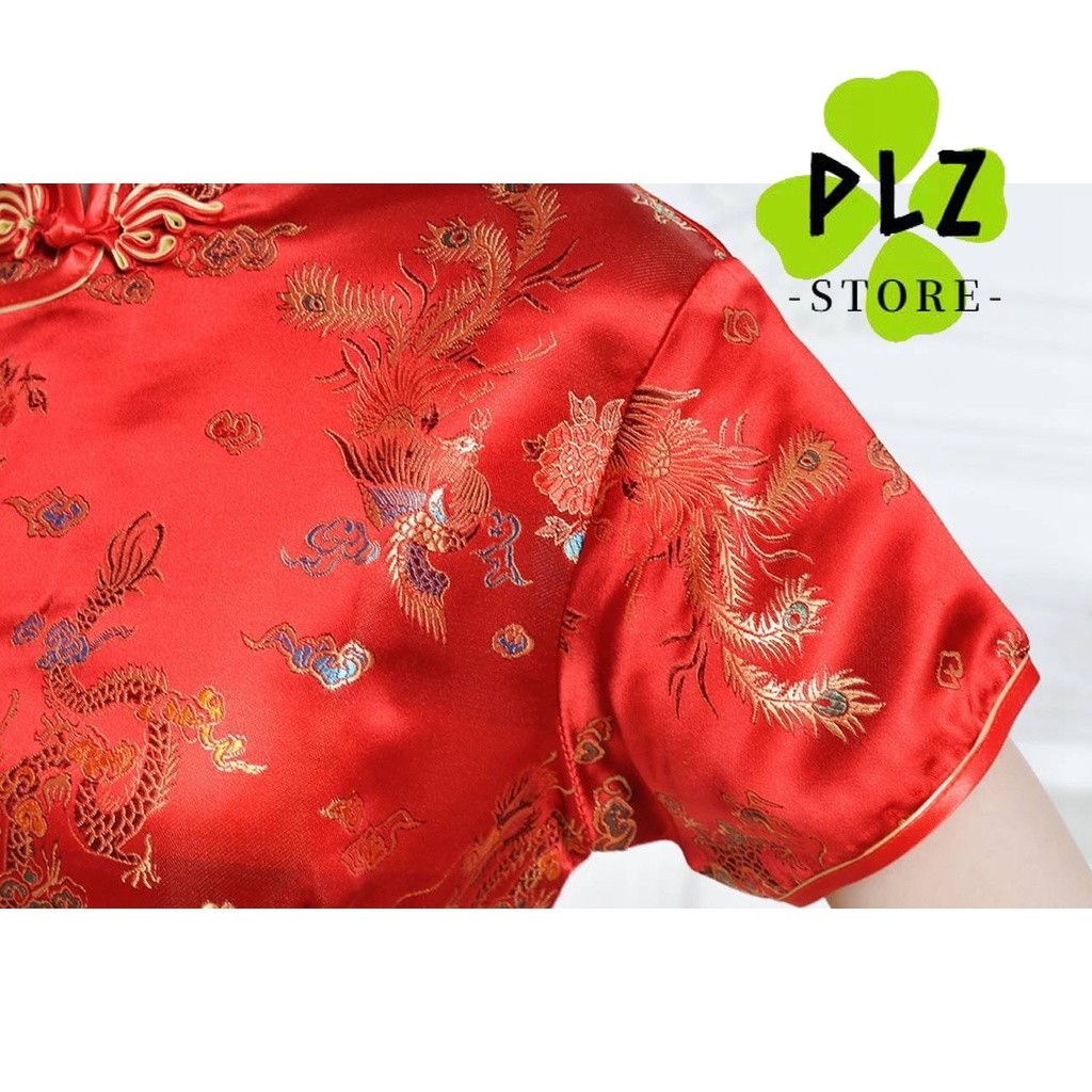 High Quntity Dragon และ Phoenix เย็บปักถักร้อย Cheongsam หญิง Tang ชุด Vintage แบบดั้งเดิมแขนสั้นชุดดอกไม้ Slim ชุด Qipao - รูปที่ 7