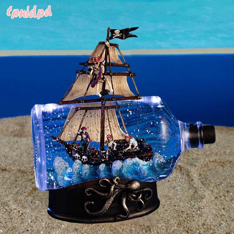 [tpnidpd] Caribbean Pirate Model Ship in A Bottle Table Top Nautical for Indoor Office