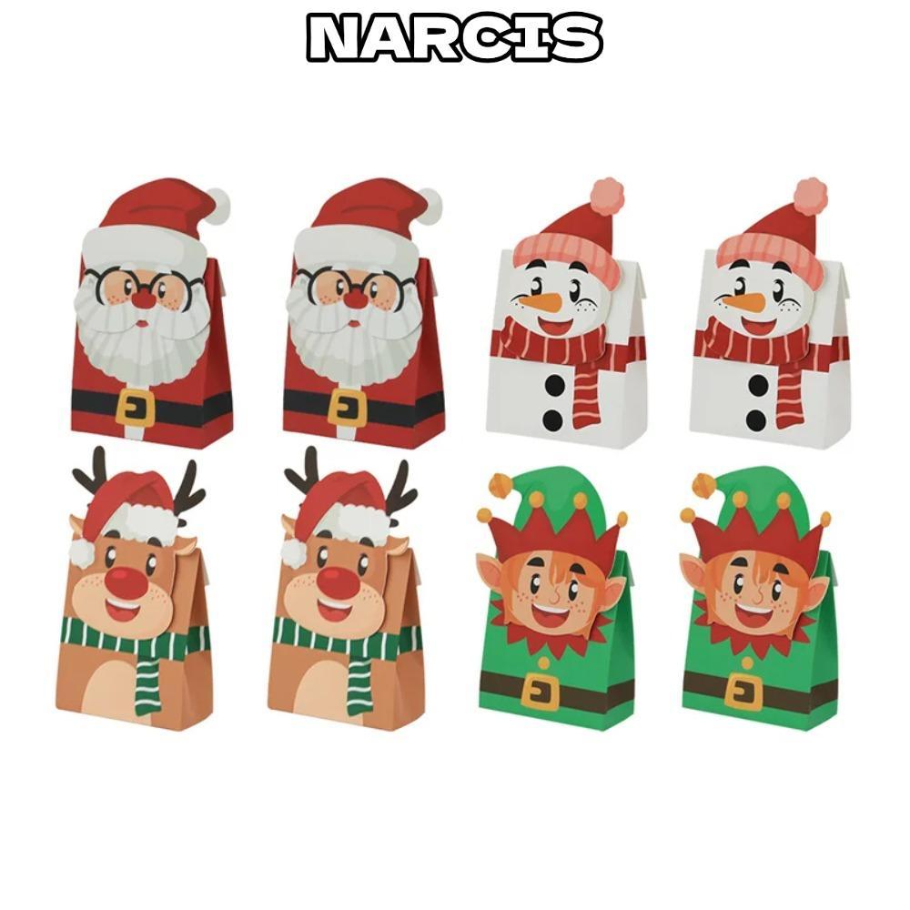 กล่อง NARCISSUS 10 ชิ้น, กล่องขนมคุกกี้ขนมซานตาคลอสคริสต์มาส, น่ารักแบบพกพามือถือกระดาษคราฟท์คริสต์มาสกระเป๋าการ์ตูนคริสต์มาส