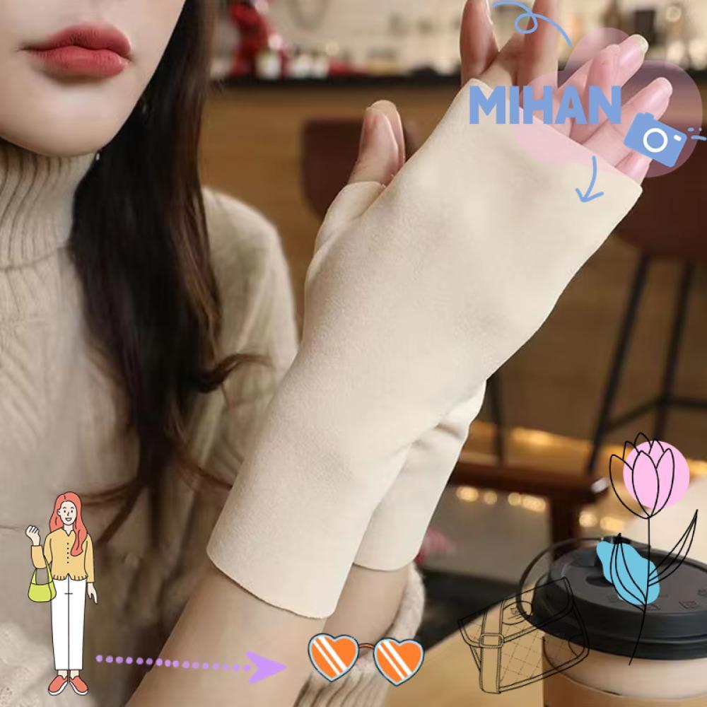 ถุงมือครึ่งนิ้ว กํามะหยี่นุ่ม ป้องกันข้อมือและฝ่ามือ ใช้งานได้ดีบนหน้าจอมือถือ สำหรับฤดูหนาว