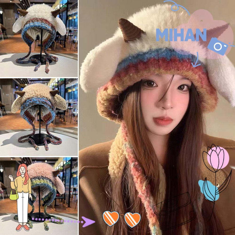MIHAN Beanies หมวกถักตุ๊กตาอบอุ่น ป้องกันความเย็นสำหรับหู