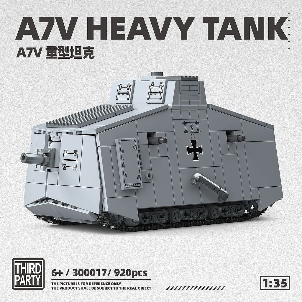 บล็อกตัวต่อทหารสงครามโลกครั้งที่สอง A7V Heavy Duty Tank Air-Proof รถหุ้มเกราะอาคารบล็อก