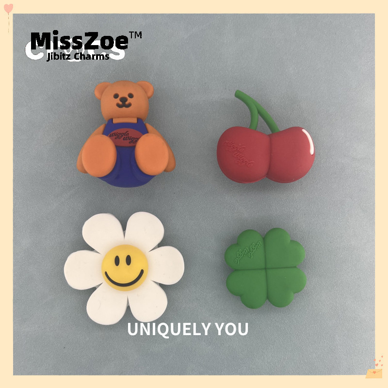 crocs jibbitz wiggle wiggle Jibbitz charms ลายดอกไม้ ใบหน้ายิ้ม หมีใหญ่ เพื่อรองเท้าแตะ