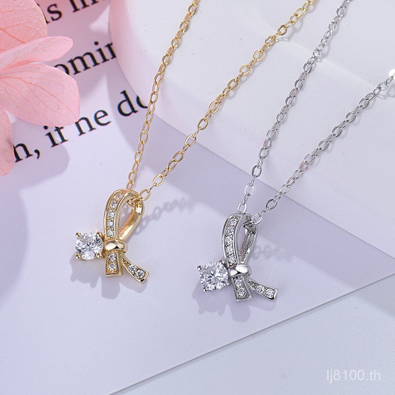 Qixi แฟชั่นเงินสเตอร์ลิงสไตล์ฝรั่งเศสสําหรับแฟน S925 หรูหรา OL สไตล์ใหม่จี้ของขวัญสร้อยคอหญิง Bowkno