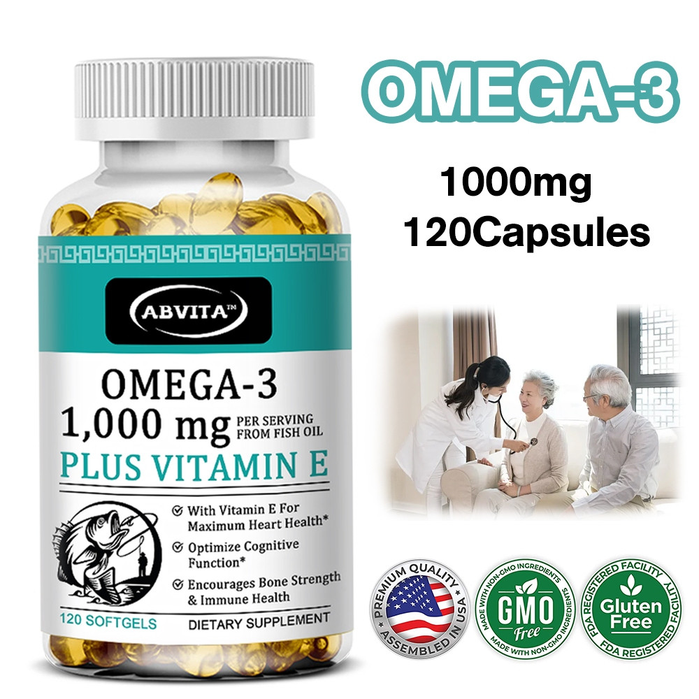 แคปซูลน้ํามันปลา Abvita OOMEGA-3 Rich In DHA และ EPA ปรับปรุงอารมณ์ไม่ดีบรรเทาความเครียดเสริมสร้างสม