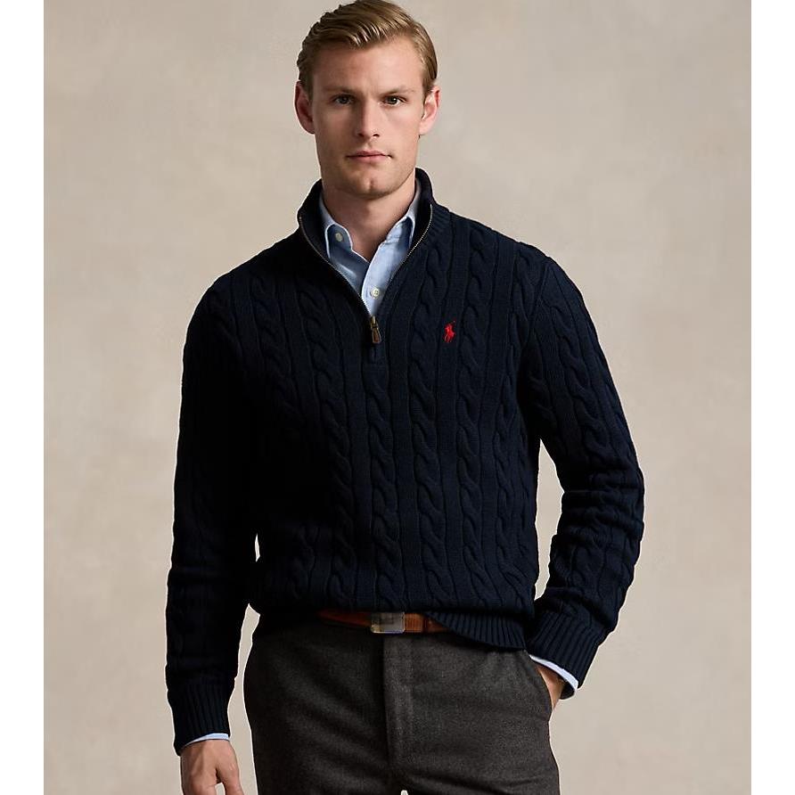 New Quarter-zip Cable-Knit Cotton Jumper Ralph Polo Sweater Paul Men Sweatshirts Laurens Casual Pull