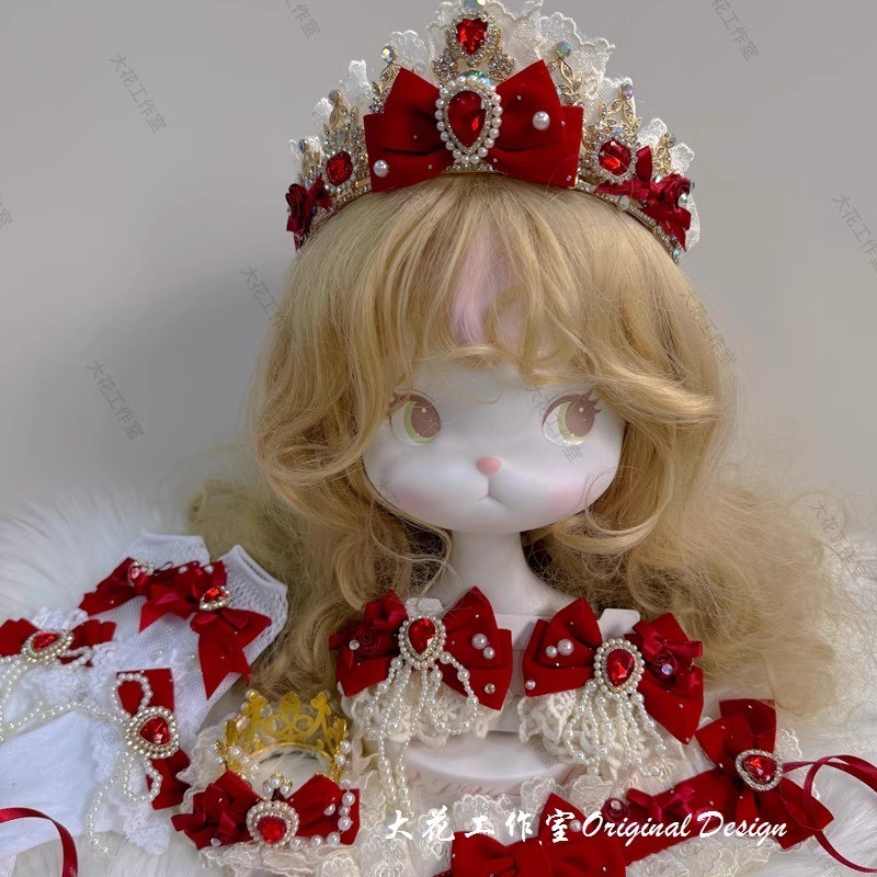 อุปกรณ์ผมและเครื่องประดับคริสต์มาสสีแดงสำหรับสไตล์ Lolita เด็ก รวมถุงมือ มงกุฎ กิ๊บ และถุงเท้า