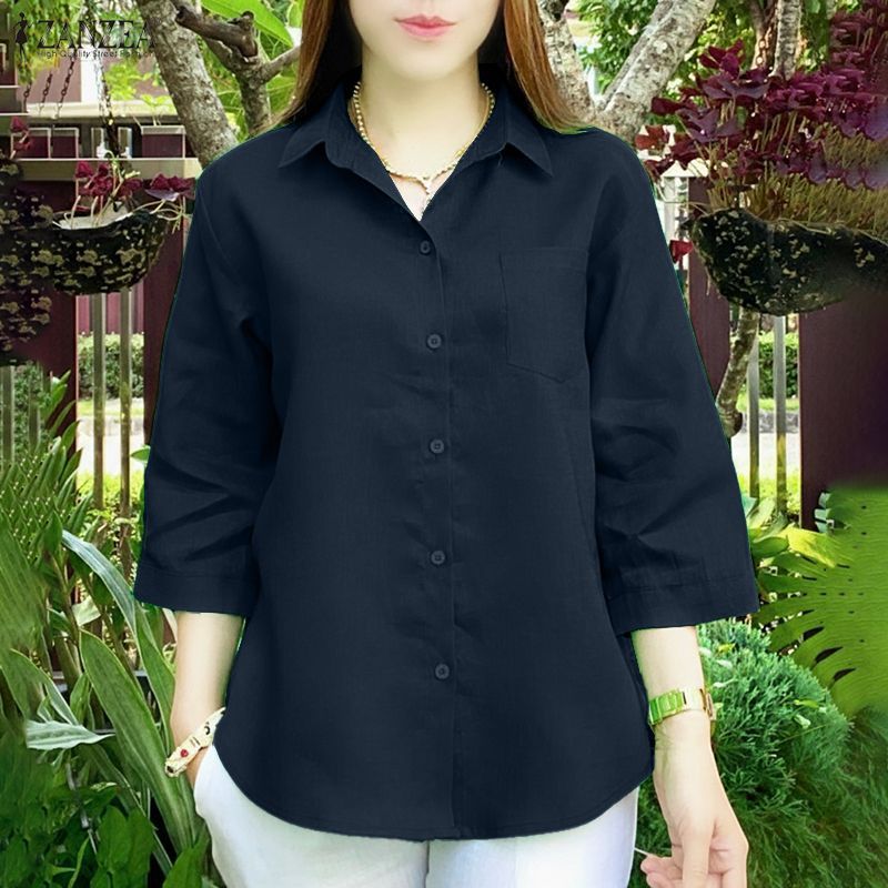 ZANZEA เสื้อเชิ๊ตผู้หญิงสไตล์เกาหลี แขนกุด 3/4 สวมใส่ง่าย — صورة 4