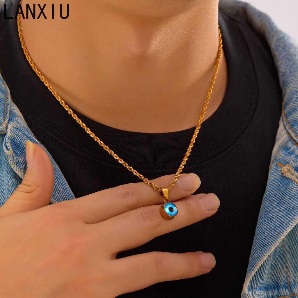 LANXIU Ins สไตล์ฝรั่งเศส Retro Evil Eye รอบจี้เครื่องประดับแฟชั่นที่ไม่ซ้ํากัน Twisted Chain Unisex อุปกรณ์เสริมอินเทรนด์ - รูปที่ 6