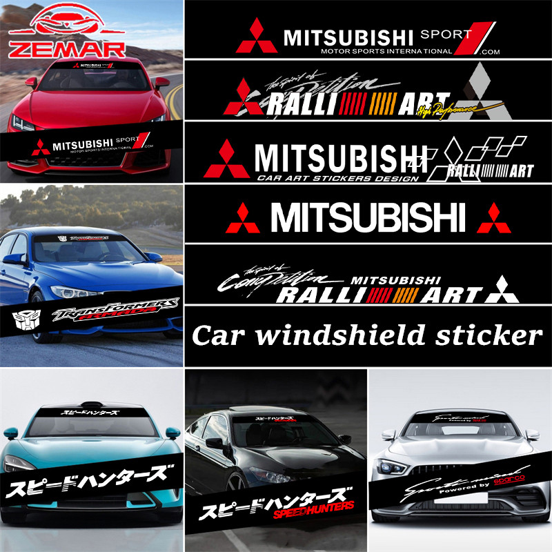Mitsubishi รถด้านหน้าด้านหลังสติกเกอร์กระจกรถยนต์ Decal แบนเนอร์กันน้ําบังแดดสําหรับ Mitsubishi Lancer EX Triton Xforce Xpander Cross Attrage Mirage Outlander Pajero Sport ASX