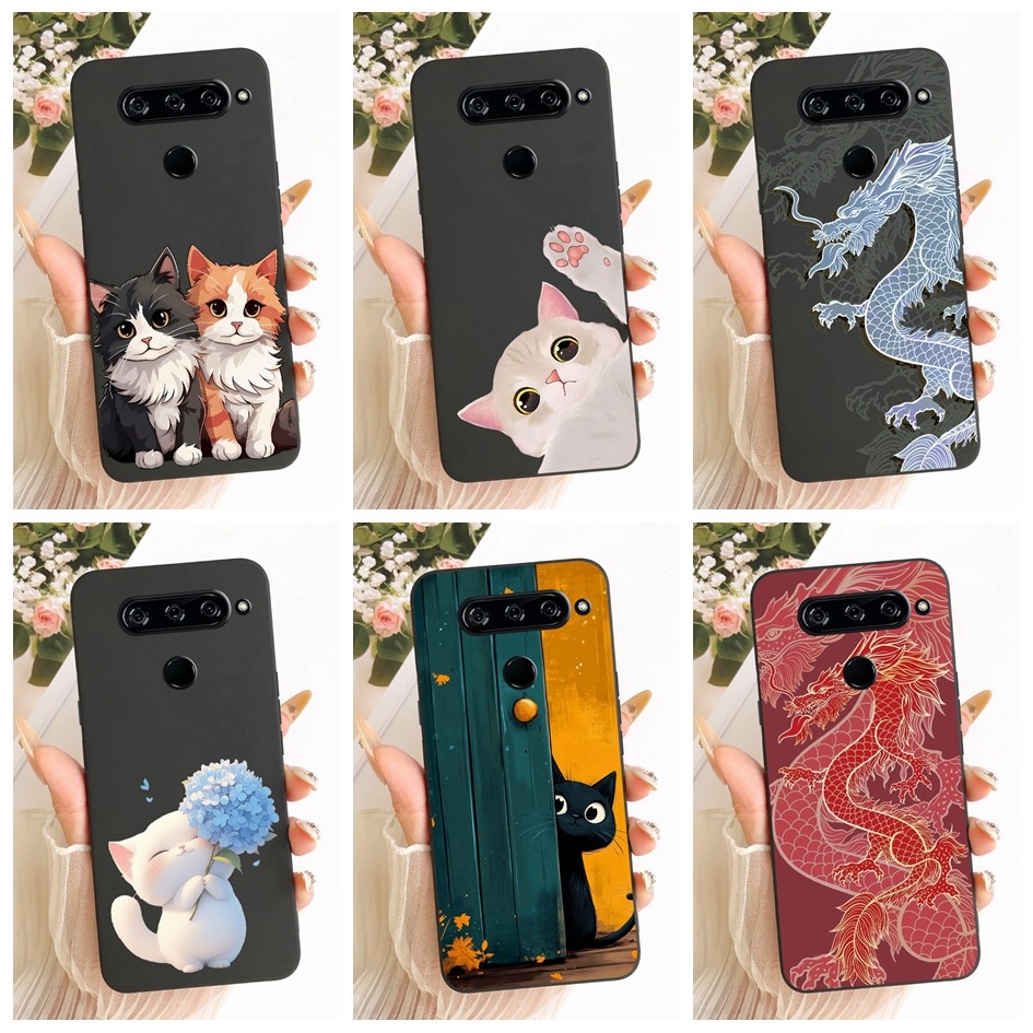 สําหรับ LG V40 ThinQ ปลอก V405QA7 V405UA แมวน่ารัก Cool Dragon การ์ตูนทาสีซิลิโคนอ่อนนุ่มฝาครอบโทรศั