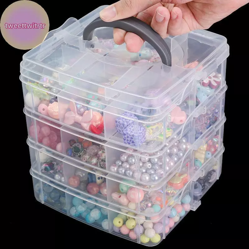 TRWITR 3 ชั้น 18-Grid โปร่งใสปรับ Stackablepartment Slot กล่องเก็บพลาสติกสําหรับจัดระเบียบของเล่นเครื่องประดับอุปกรณ์เสริม TH