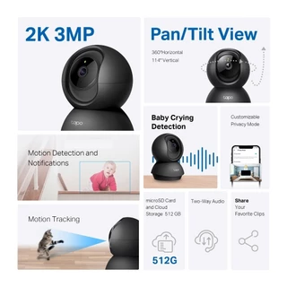 TP-Link กล้องวงจรปิด 3MP Wi-Fi ปรับมุม หมุนได้ 360° พูดคุยโต้ตอบได้ รุ่น Tapo C211