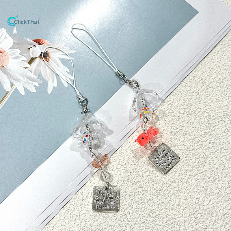 พวงกุญแจ สายคล้องโทรศัพท์มือถือจี้โทรศัพท์ลูกปัดทำมือGoldfish Dreamกระดิ่งลมรูปปลาตัวเล็กกระเป๋าใส่กล้อง โซ่ห้อยโทรศัพท์
