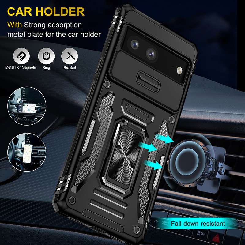 Google Pixel 9A Pixel 9 Pro XL เคสกันกระแทกเลนส์ Push Magnetic Car Holder Hard PC + TPU ฝาครอบป้องกั
