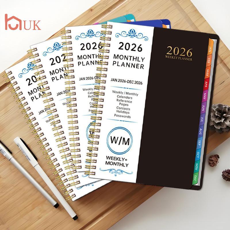UK 2026 Planner โน้ตบุ๊ค Index แท็ก Coil A5 ขนาด 365 วันไดอารี่ Office Work Planner Schedule Notepad