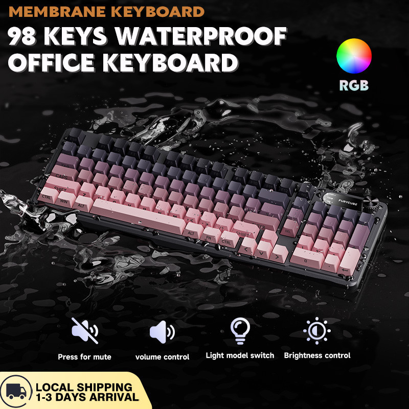 Furycube IP98 Waterproof Mechanical Feel Keyboard RGB Backlit Silent Office Keyboard with Knob